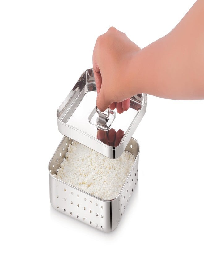 Tosaa Stainless Steel Paneer Maker Mould - Medium Size (450ml) | Square Paneer/Tofu Press with Lid | Whey Separator for Homemade Paneer, Tofu & Cheese | Easy to Use & Clean - Image 1